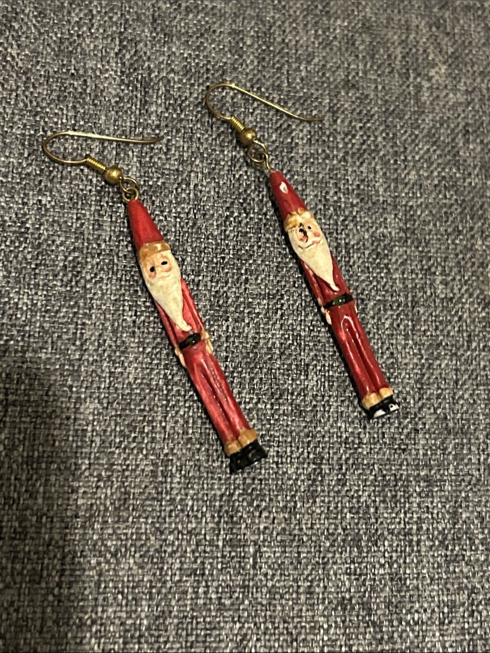 Skinny Santa wood earrings